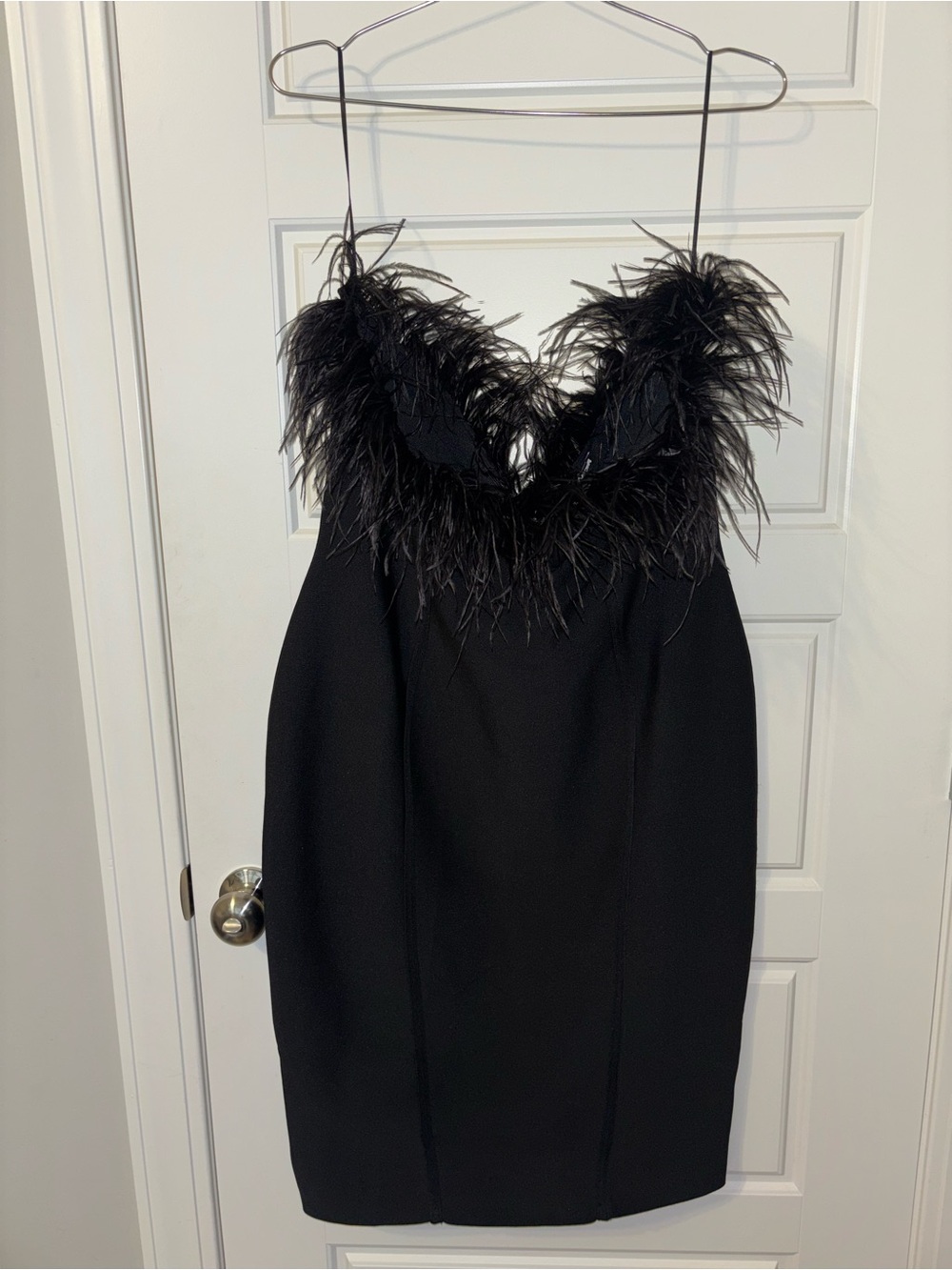 Fashion Nova Black Bandage Feather Trim Midi Cocktail Dress